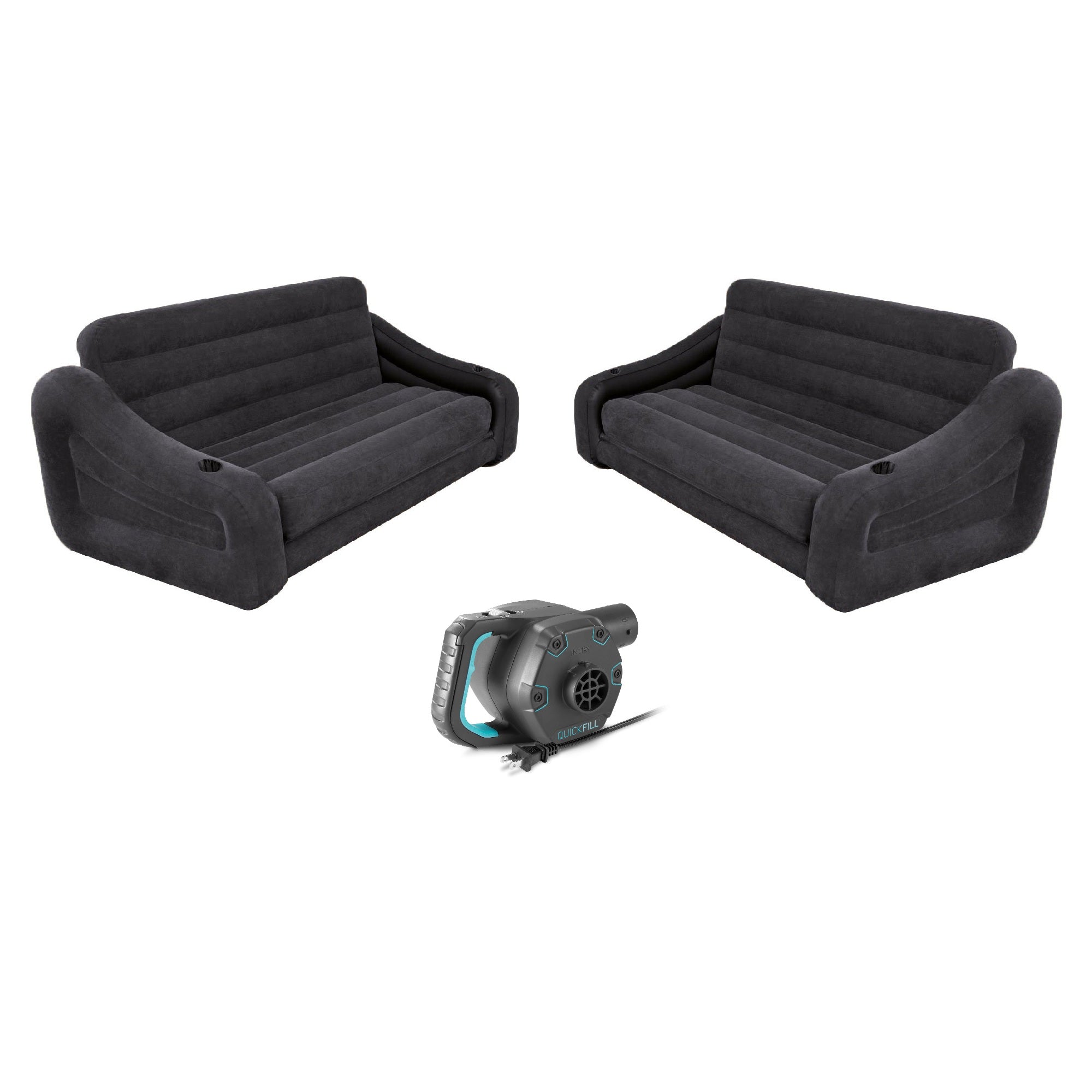 Intex Inflatable Queen Size Sofa Bed (2 Pack) and 120 Volt AC Electric Air Pump