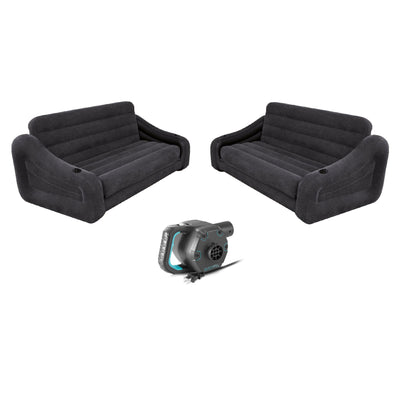 Intex Inflatable Queen Size Sofa Bed (2 Pack) and 120 Volt AC Electric Air Pump