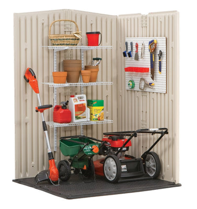 Rubbermaid Medium Vertical 106 Cu Ft Outdoor Storage Shed & Shelf Accessories