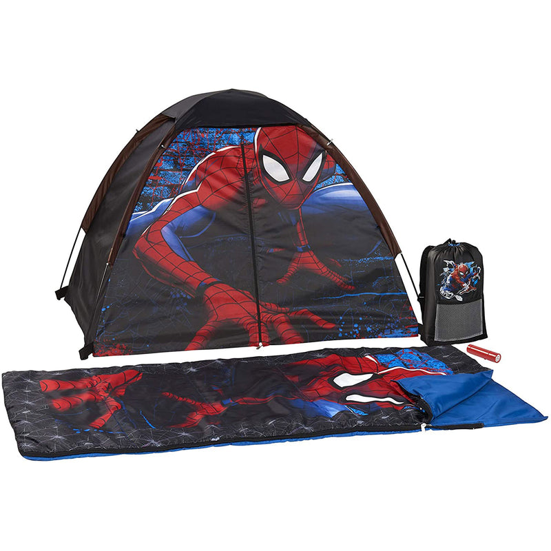 Exxel Kids Marvel Spiderman Kids 4 Piece Camping Kit with Tent and Sleeping Bag