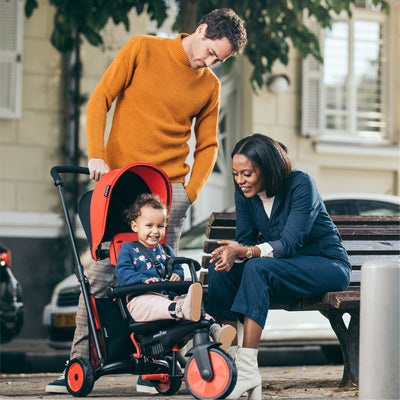 smarTrike 5 in 1 Modular Toddler Stroller Tricycle with 1 Handed Steering, Red