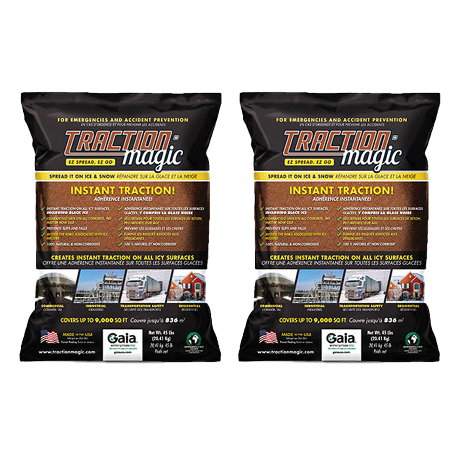 Traction Magic Quick Application All Natural Ice & Snow Melter, 45 Lbs (2 Pack)