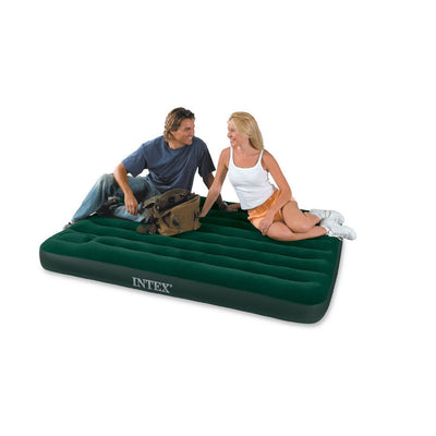 Intex 66929E Inflatable Downy Queen Air Bed Camping Mattress w/ Foot Pump, Green