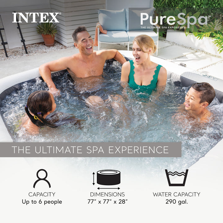 Intex PureSpa Greystone Deluxe Spa Set, 170 Bubble Jet Hot Tub with Cover, 77"x28"