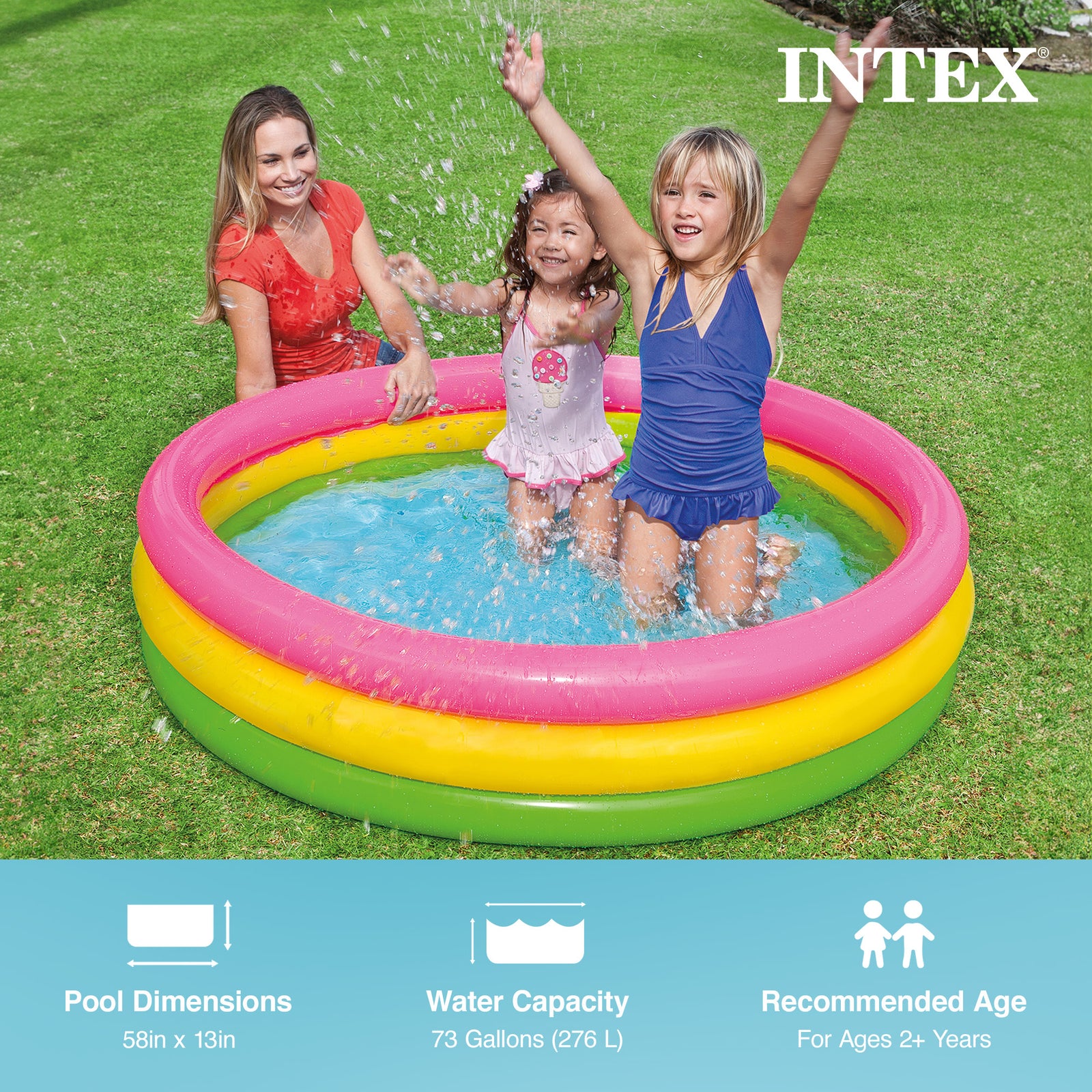 Intex 58in x 13in Inflatable Sunset Glow Colorful Backyard Kids Pool (Open Box) - VMInnovations
