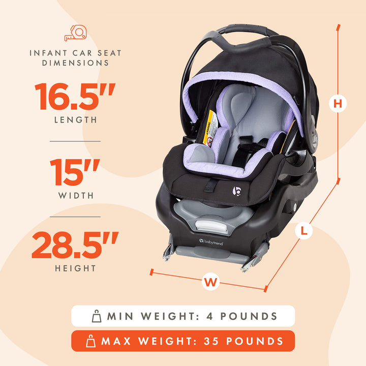 Baby Trend Secure Snap Tech 35 Safe Infant Car Seat Travel System, Lavender Ice