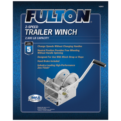 Fulton 2,600 Pound Dual 2 Speed Trailer Winch 10" Hand Brake Handle (Open Box) - VMInnovations