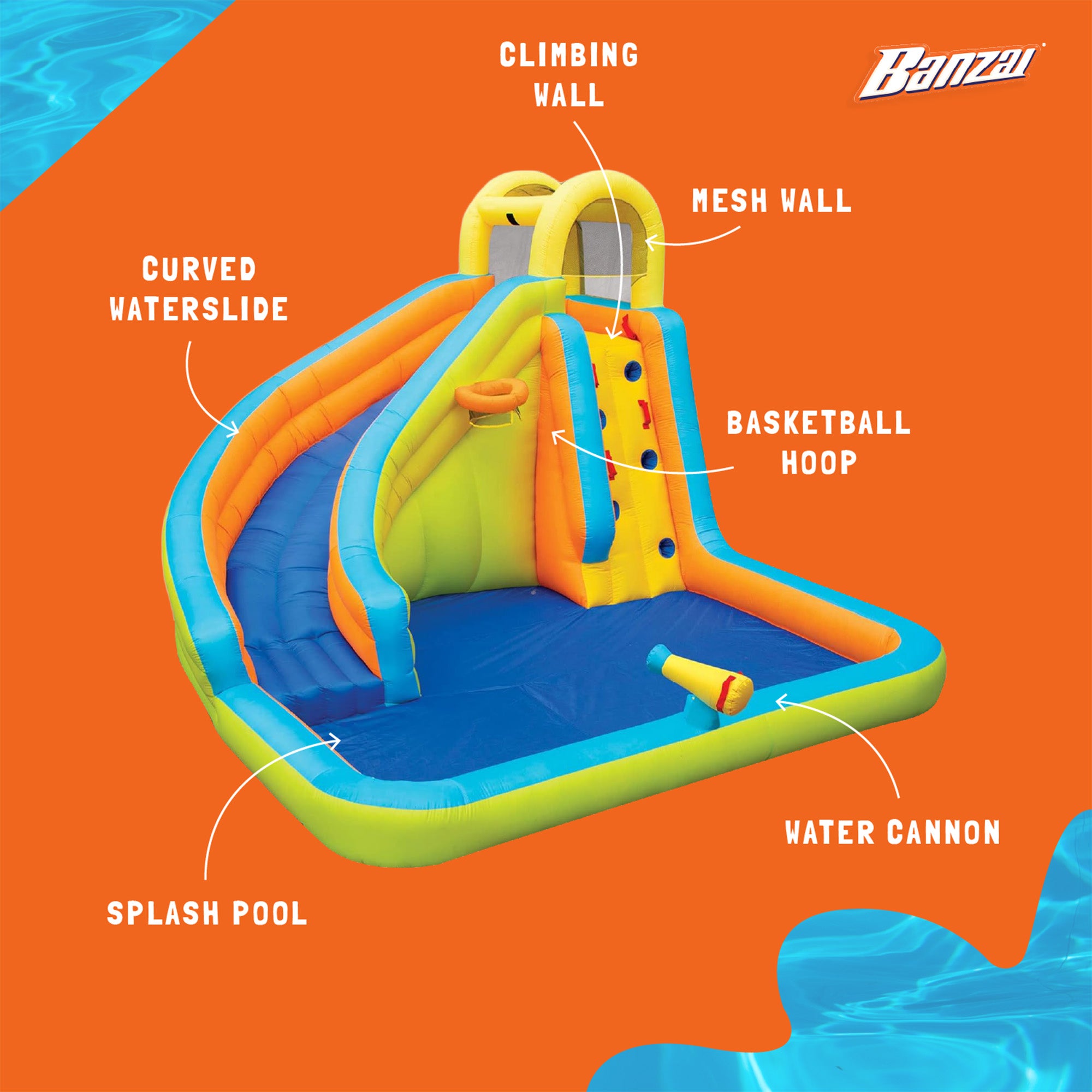 Banzai Splash 'N Blast Kids Outdoor Backyard Inflatable Water Slide Splash Park