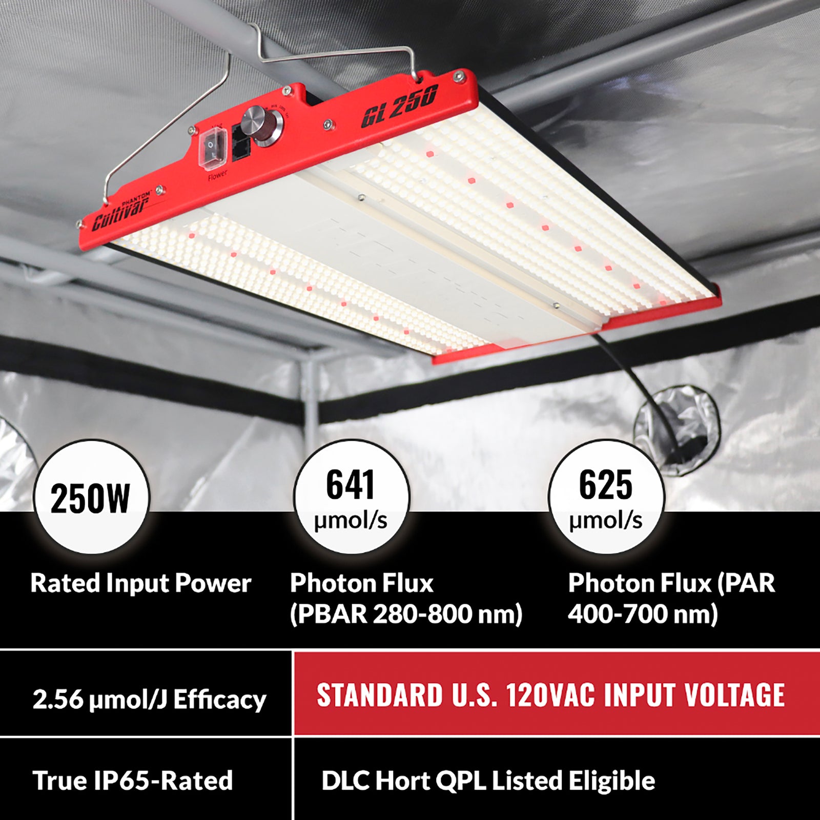 PHANTOM Cultivar GL250 250 Watt 120 Volt LED Grow Tent Plant Light, Red (Used) - VMInnovations