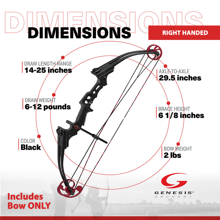 Genesis Original Archery Compound Bow, Adjustable Size, Draw Hand-Right, Black