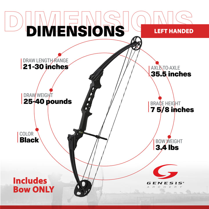 Genesis Gen-X Lightweight Archery Hunting Compound Bow, Draw Hand-Left, Black - VMInnovations