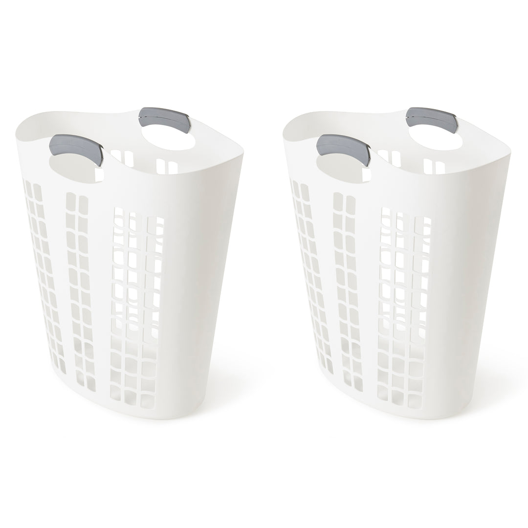 Gracious Living Easy Carry Flex 87 L Plastic Laundry Hamper, White (2 Pack)