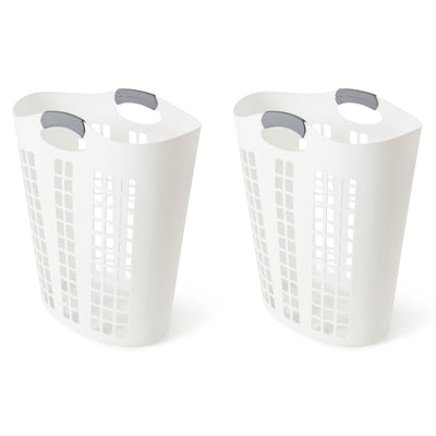 Gracious Living Easy Carry Flex 87 L Plastic Laundry Hamper, White (2 Pack)
