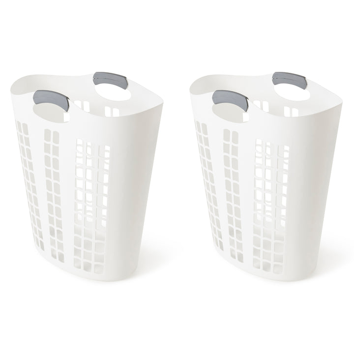 Gracious Living Easy Carry Flex 87 L Plastic Laundry Hamper, White (2 Pack)