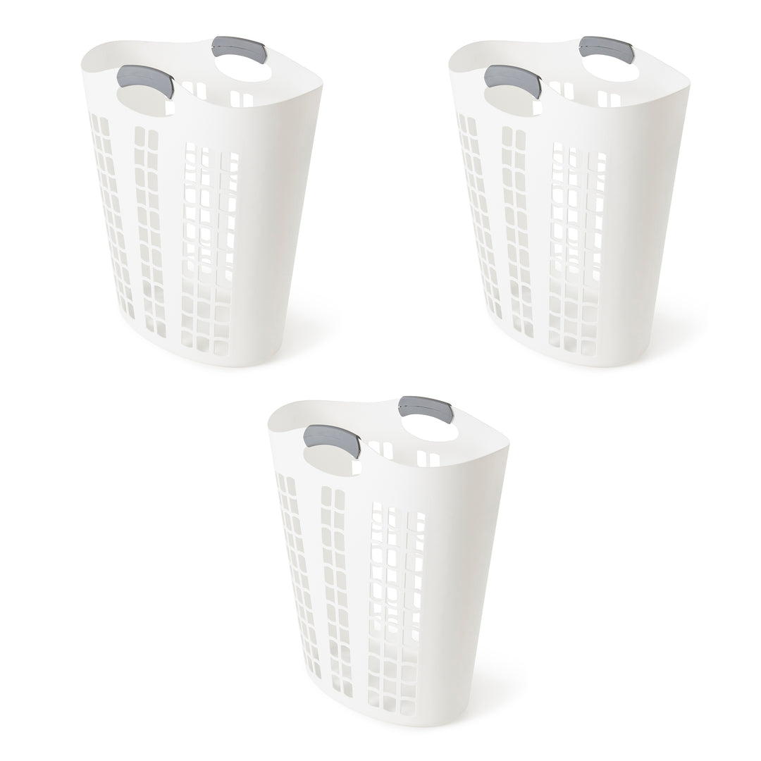 Gracious Living Easy Carry Flex 87 L Plastic Laundry Hamper, White (3 Pack)