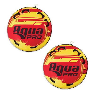 AquaPro Heavy Duty Inflatable Deck Style Towable Raft, Yellow and Red (2 Pack)