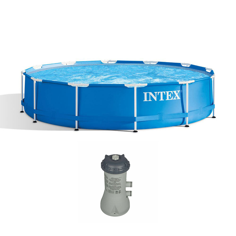 Intex 12 Foot x 30 Inch Above Ground Swimming Pool w/ Cartridge Filter Pump - VMInnovations
