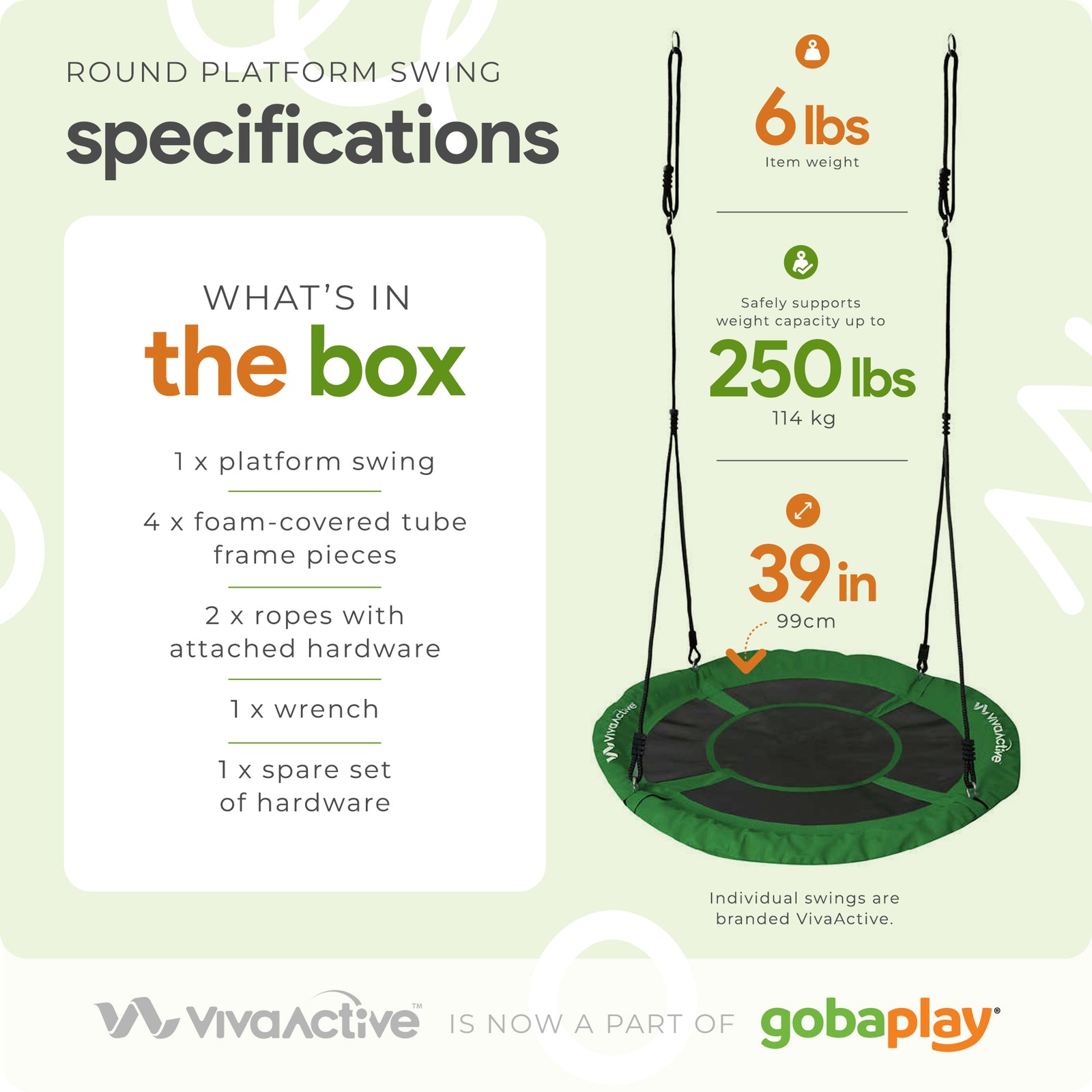 gobaplay Platform Tree Swing with Adjustable Polyethylene Rope, Green (Open Box) - VMInnovations