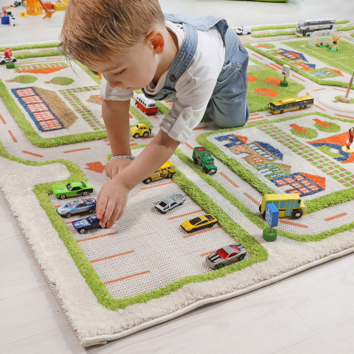 IVI 3D Play Carpet 71 x 52.5-inch Green Traffic Floor Rug Mat for Kids, Large - VMInnovations