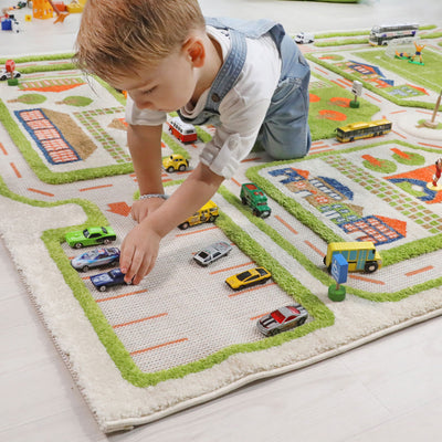 IVI 3D Play Carpet 71 x 52.5-inch Green Traffic Floor Rug Mat for Kids, Large - VMInnovations