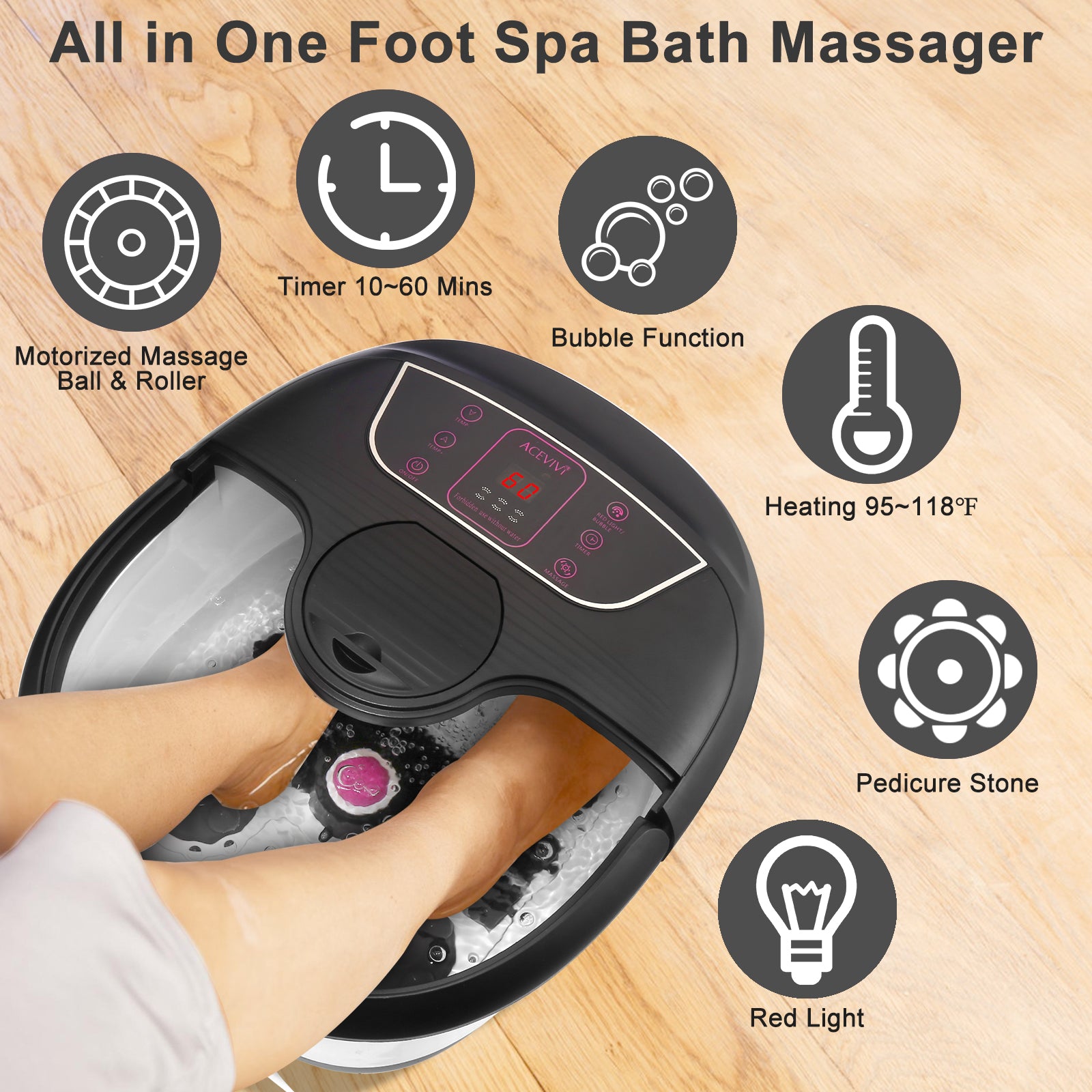ACEVIVI Multi Mode Home Heated Massaging Foot Spa Bath with Maize Roller (Used) - VMInnovations