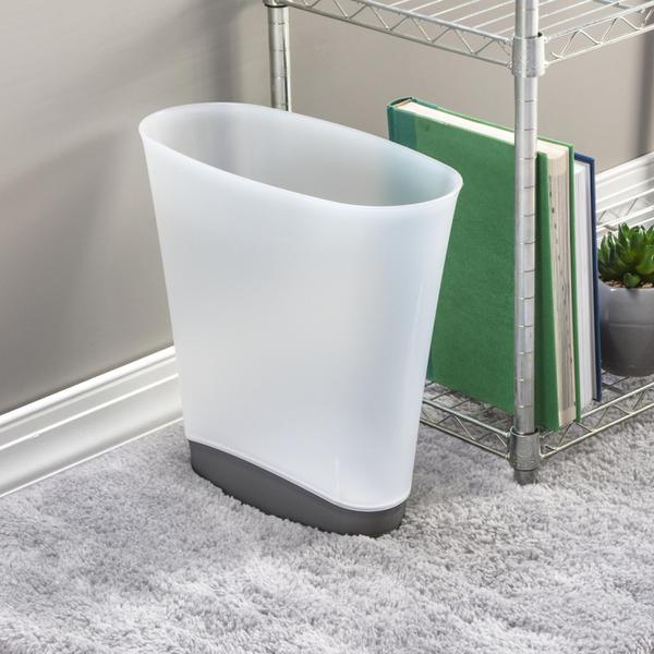 Sterilite 10303V06 2.4 Gallon Space-Saving Slim Portable Wastebasket, Clear/Gray
