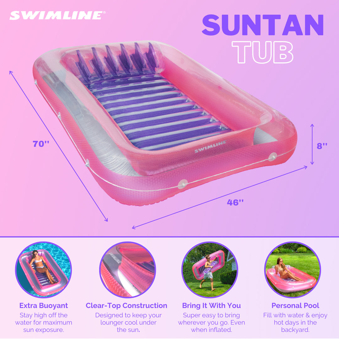 Swimline Classic Edition Inflatable Suntan Tub Floating Pool Hybrid Lounge, Pink