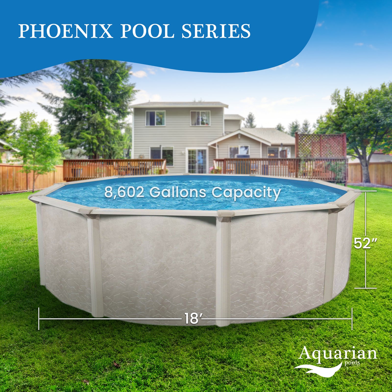 Aquarian Phoenix 18' x 52" Above Ground Swimming Pool w/Pump, Ladder & Hardware - VMInnovations