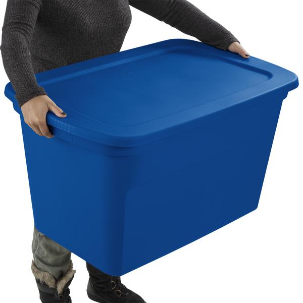 Sterilite 30 Gallon Plastic Stackable Storage Tote Container Box, Blue (6 Pack)