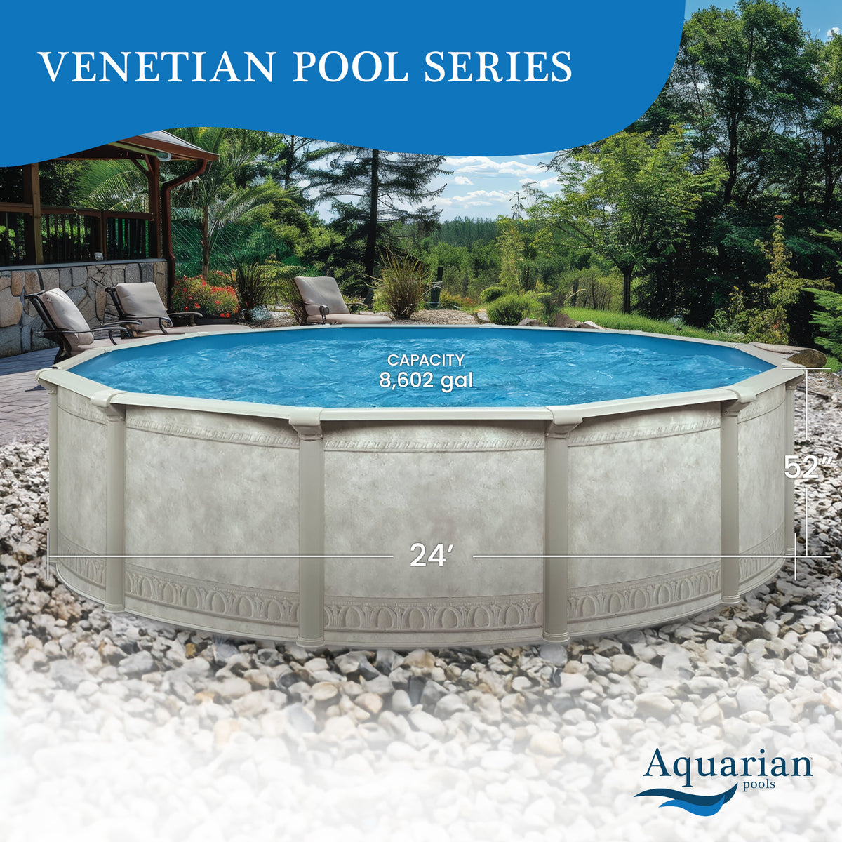 Aquarian Pools Khaki Venetian 24ft x 52in Outdoor Above Ground Swimming Pool - VMInnovations