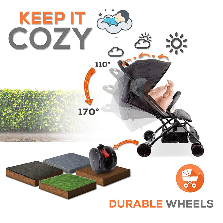 Jovial Portable Folding Lightweight Compact Baby Stroller with Travel Bag, Black - VMInnovations