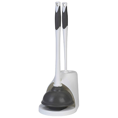 Clorox Toilet Plunger and Brush Bowl Set for Cleaning Bathroom, White (Open Box) - VMInnovations