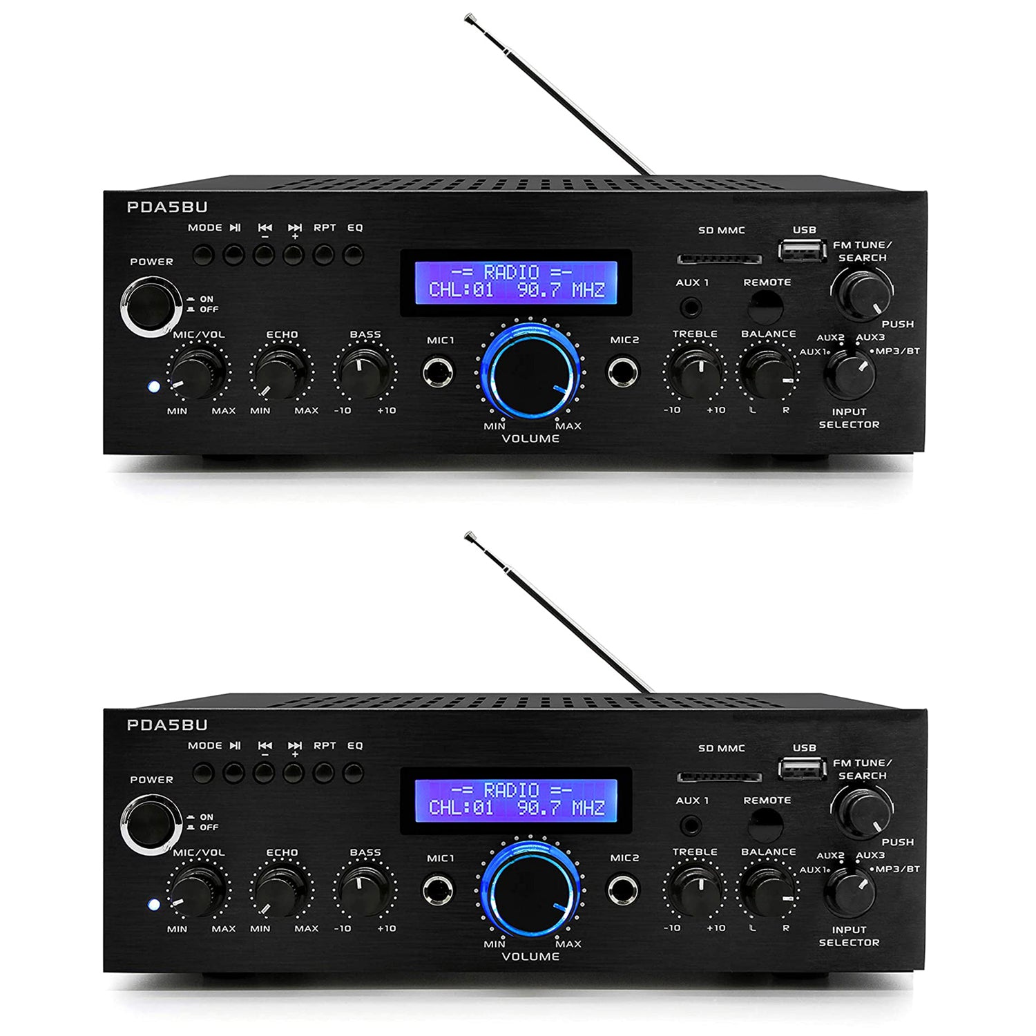 Pyle Home 200 Watt AM/FM AUX/USB Bluetooth Home Stereo Amplifier System (2 Pack) - VMInnovations