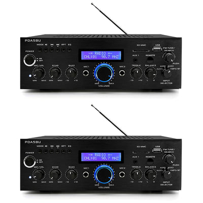 Pyle Home 200 Watt AM/FM AUX/USB Bluetooth Home Stereo Amplifier System (2 Pack) - VMInnovations