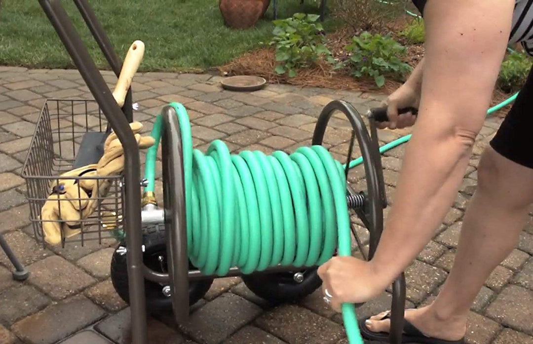 Liberty Garden 4 Wheel 250 Ft Steel Frame Water Hose Reel Cart w/ Basket (Used) - VMInnovations