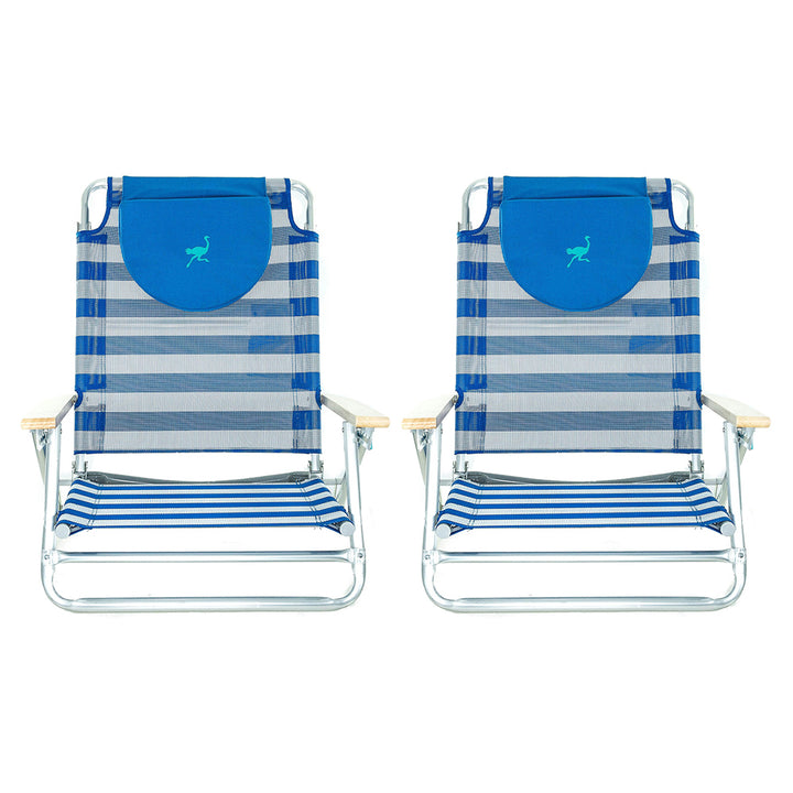 Ostrich SBSC-1016S South Adult Beach Lake Sand Lounging Chair, Striped (2 Pack)