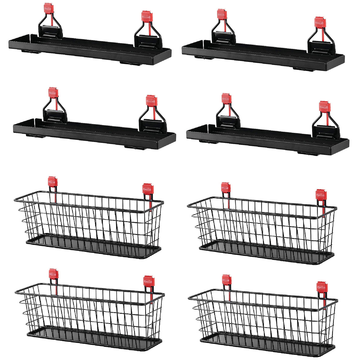 Rubbermaid Metal Backyard Shed Shelf & Wall Mounted Wire Basket (4 of Each)