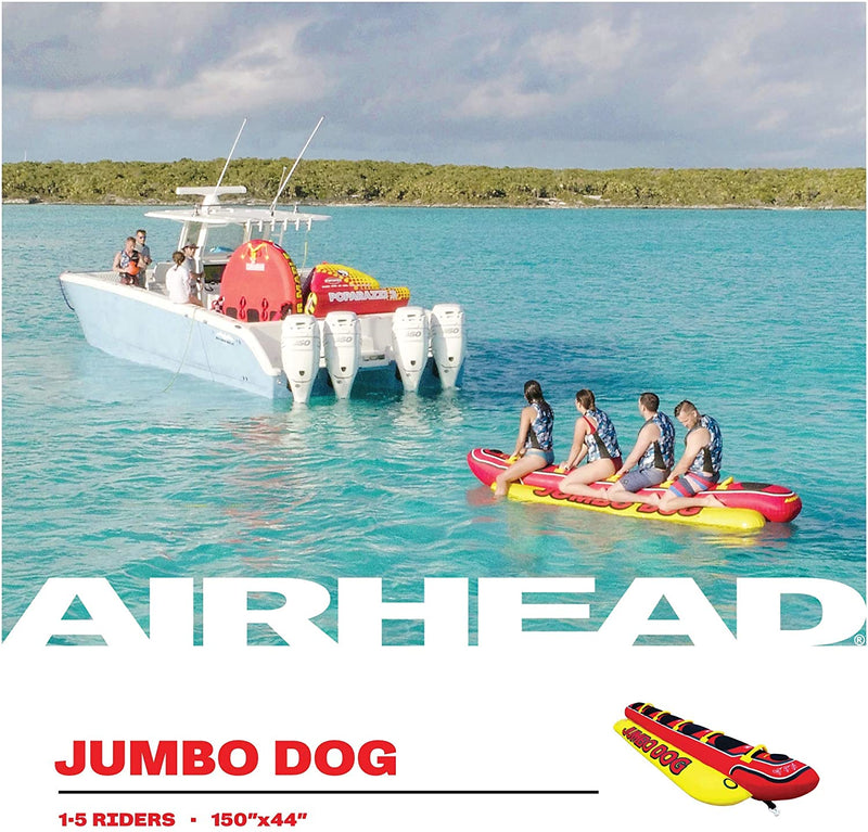 Airhead Jumbo Hot Dog 5 Person Rider Inflatable Towable Lake Boat Tube (Damaged)