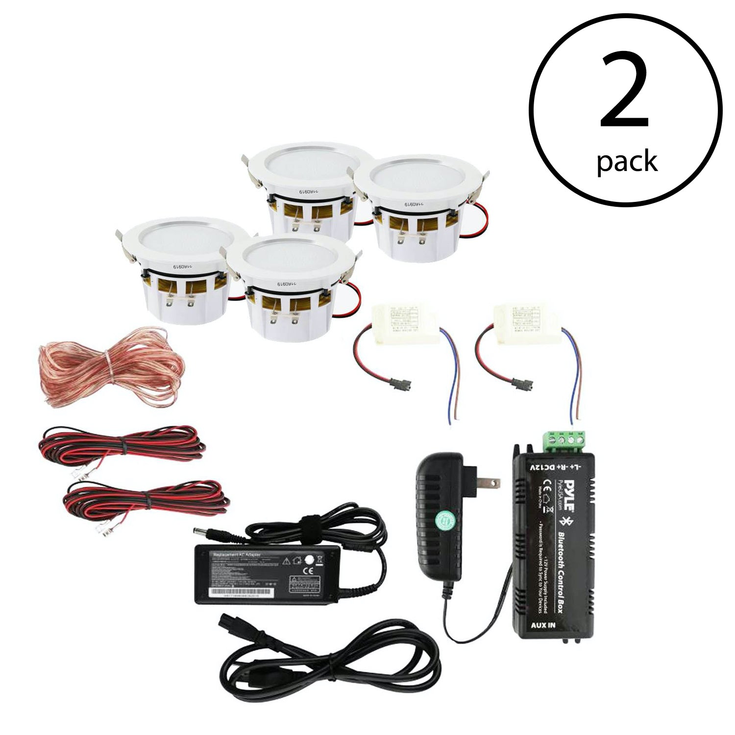 Pyle Pro 4 Inch Bluetooth Ceiling Wall Speaker Kit System w/ LED Lights (8 Pack) - VMInnovations