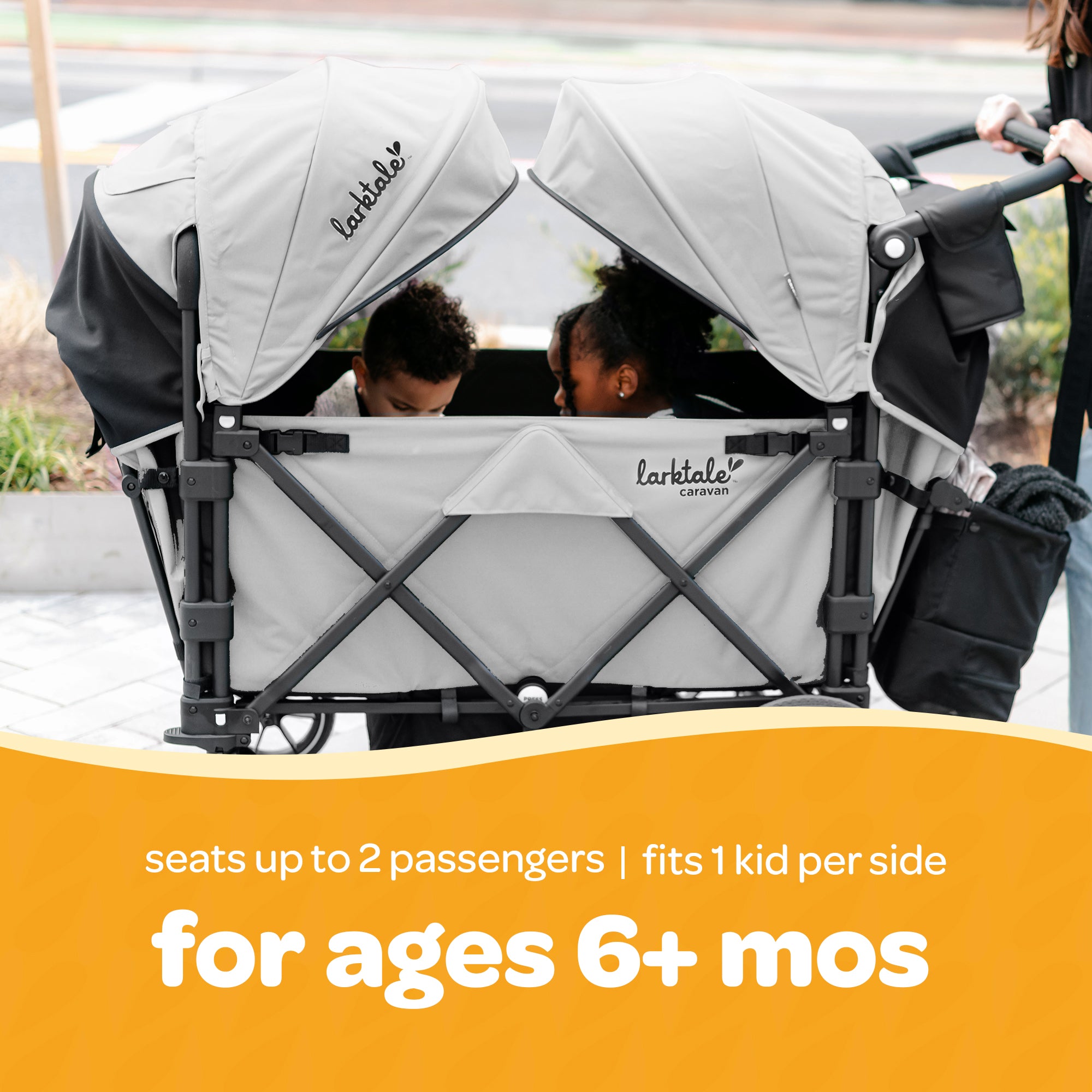 Larktale Caravan V3 Stroller, 2-Seater Kids Wagon, 207 lb Capacity, Avalon Gray - VMInnovations