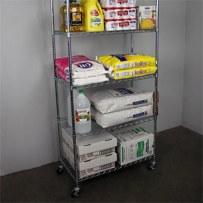 SafeRacks 18x36x72" 5 Tier Steel Wire Shelving Rack w/Wheels, Silver (Used)