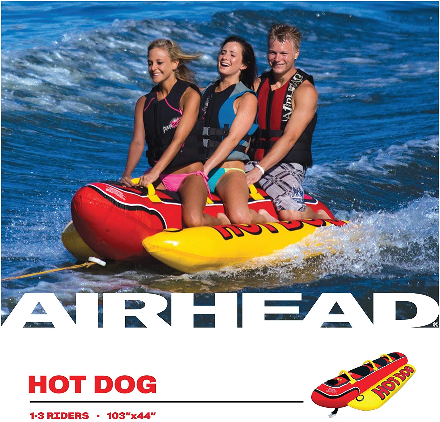 Airhead Hot Dog Triple Rider Towable Inflatable Boat Lake Tube (For Parts)
