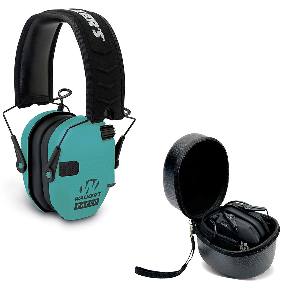 Walker's Razor Slim Shooter Teal Electronic Hearing Protection Earmuff w/ Case