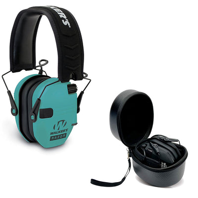 Walker's Razor Slim Shooter Teal Electronic Hearing Protection Earmuff w/ Case