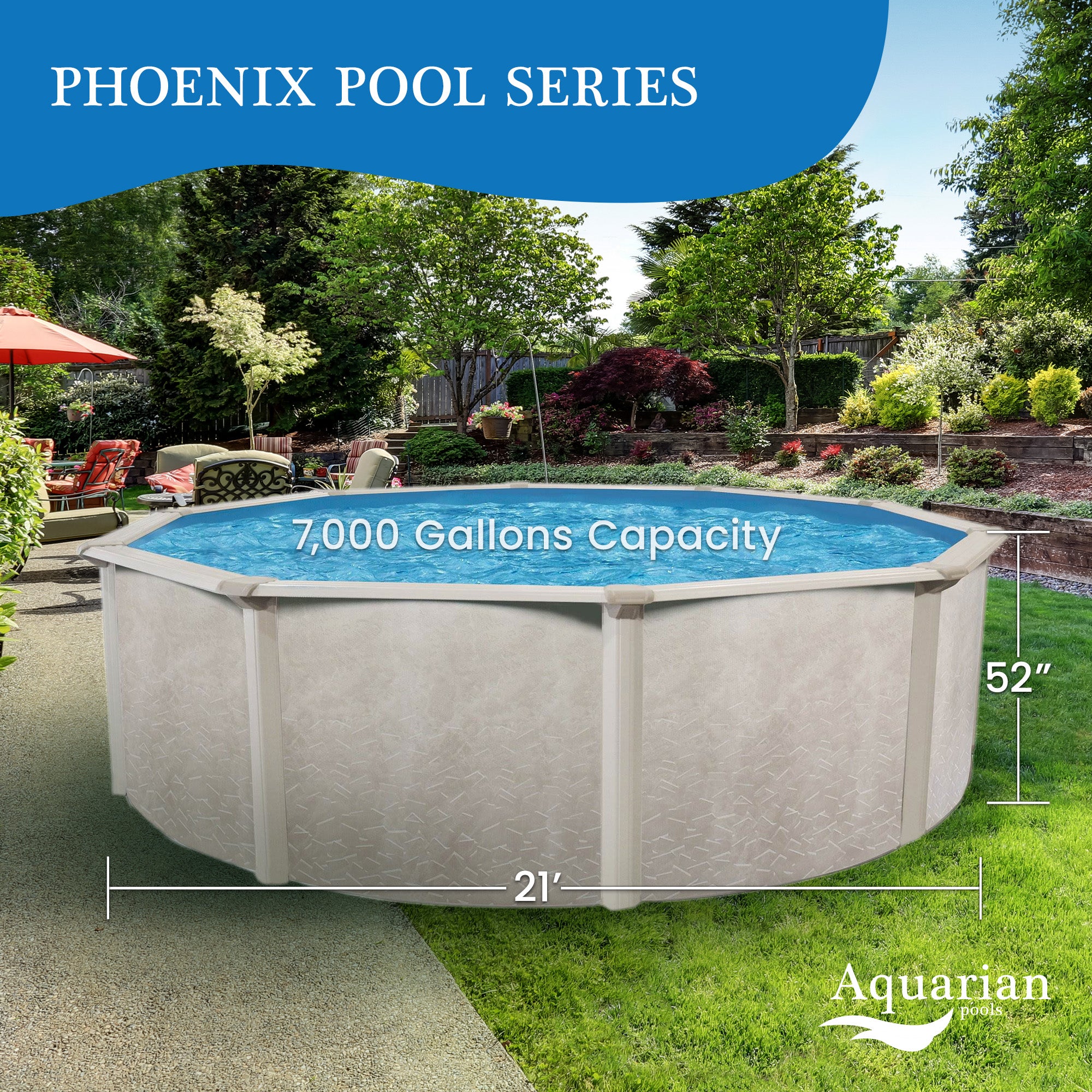 Aquarian Phoenix 21' x 52" Steel Frame Above Ground Swimming Pool Kit with Pump - VMInnovations