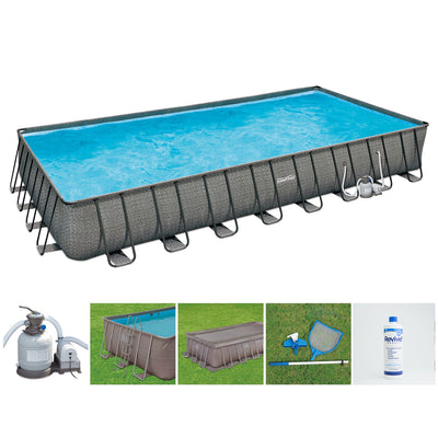 Summer Waves 32ft x 16ft x 52in Rectangle Frame Above Ground Swimming Pool Set