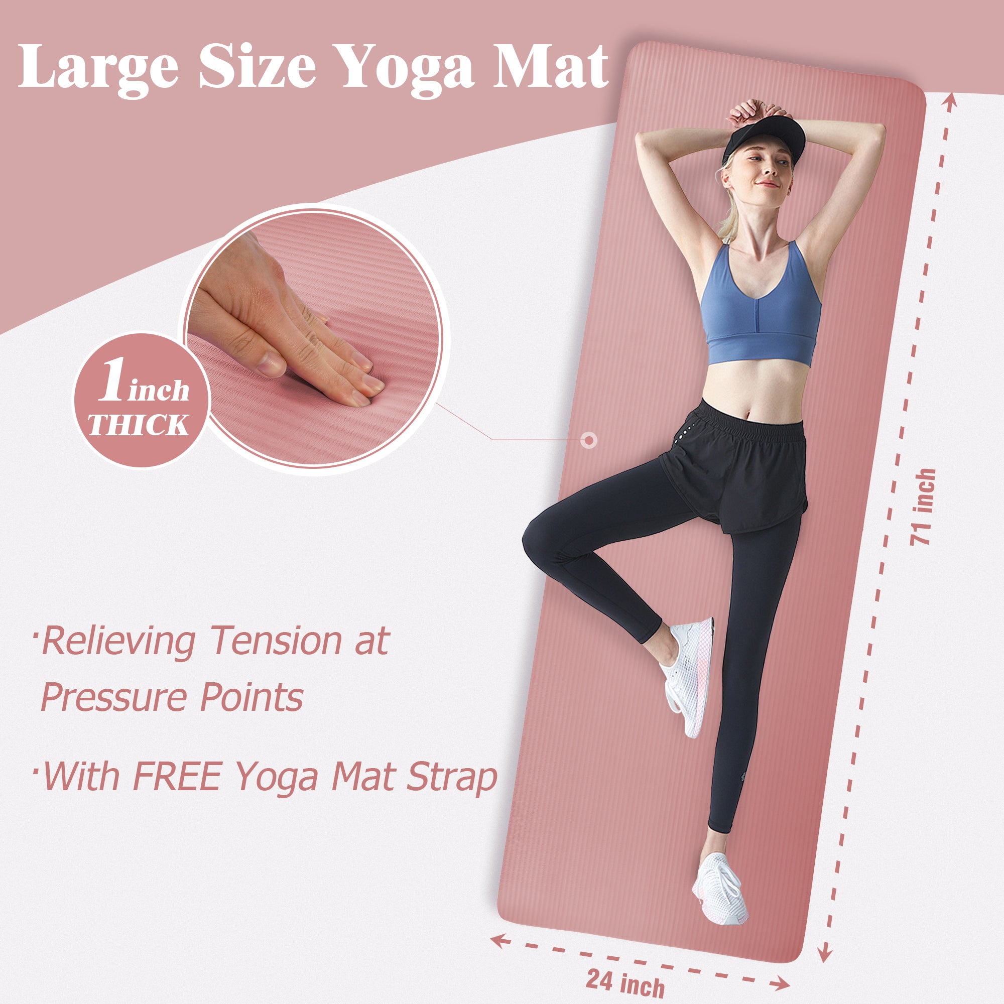BalanceFrom Yoga Mat, 1-Inch Extra Thick Exercise Pilates Workout Mat (Open Box)