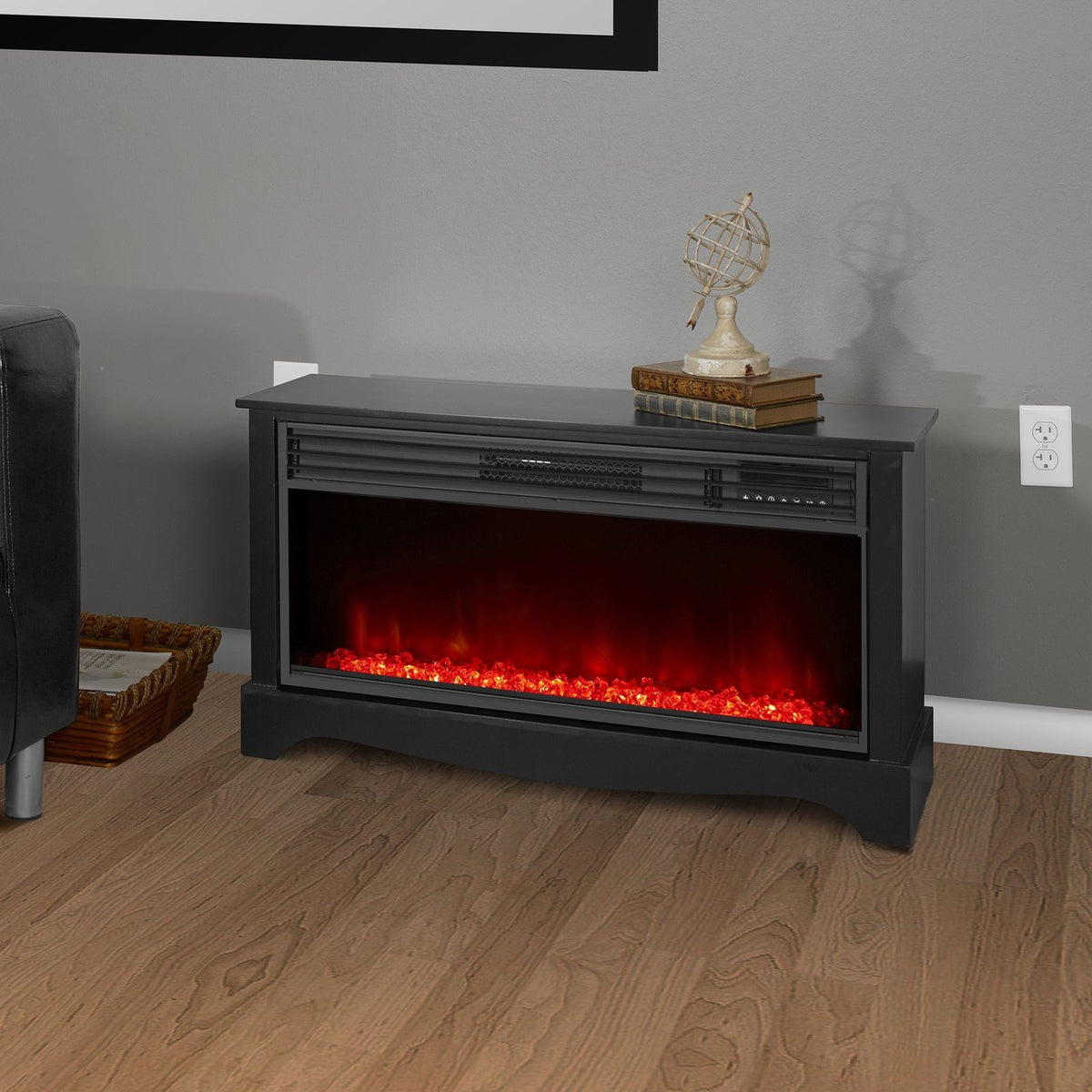 LifeSmart Electric Infrared Quartz Standing Fireplace Heater, Black (Open Box)