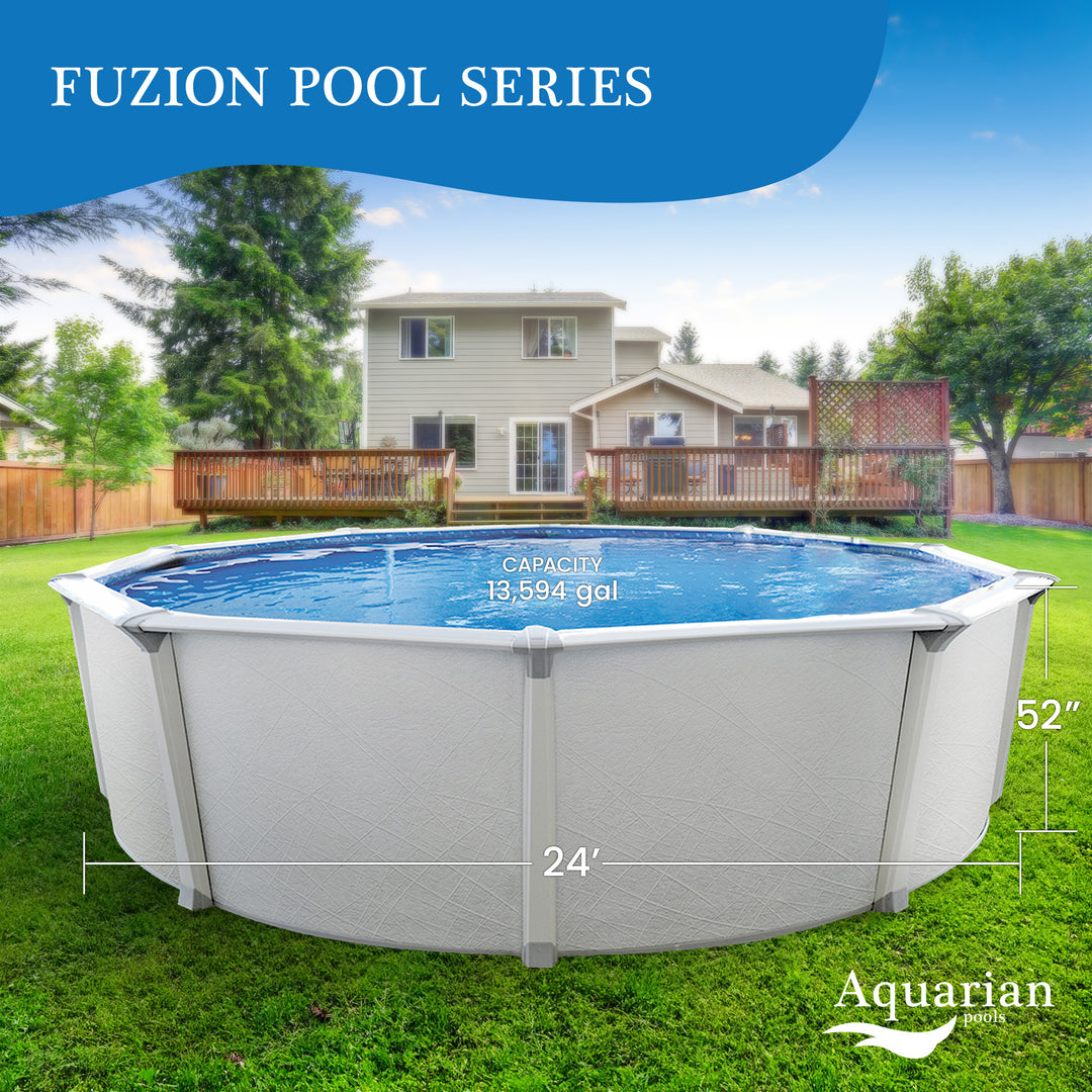 Aquarian Fuzion 24' x 52" Above Ground Swimming Pool w/Pump, Ladder & Supplies - VMInnovations