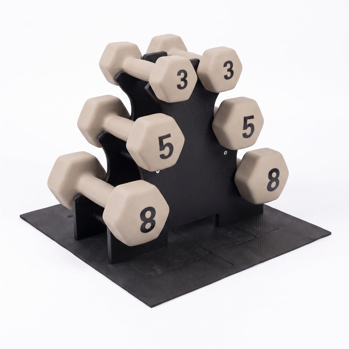 Aurorafy Neoprene Dumbbell Workout Set with Rack, 3 lbs, 5 lbs, & 8 lbs, Beige